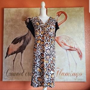 Peter Nygard Jersey Print Shift Dress Animal 2X Safari Wild Panel